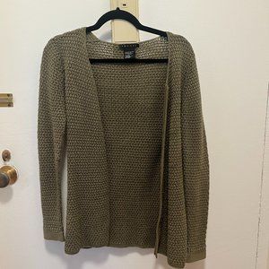 Theory Woven / Crochet Long Green Open Cardigan - Petite